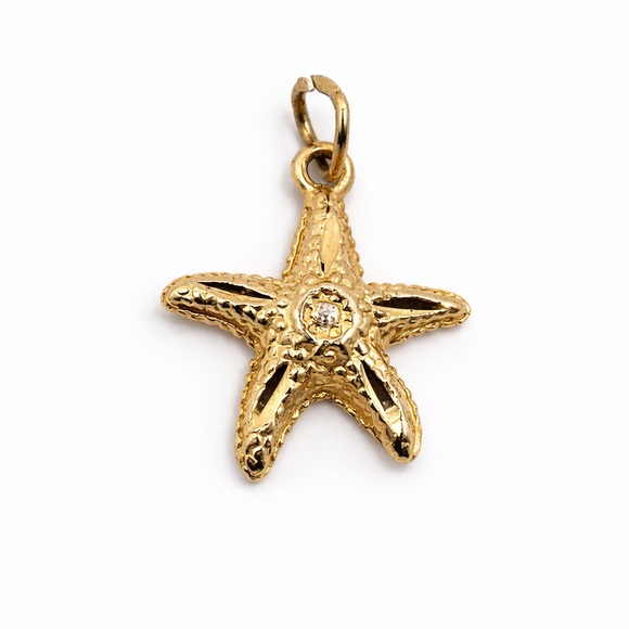 None Jewelry - 14K Gold Starfish Charm Pendant (0.78g) Nautical